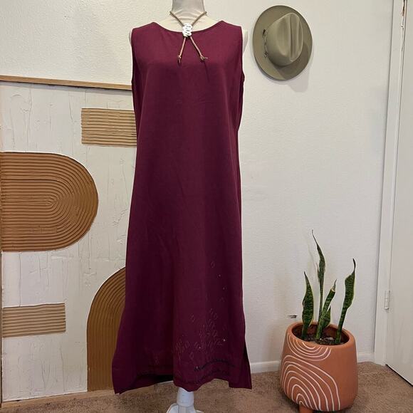 Vintage 90s Magenta Sleeveless Stone Beaded Embroidered Maxi Dress - Picture 13 of 13